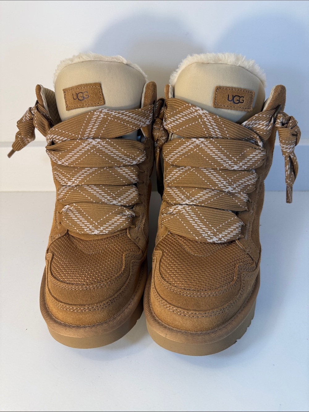 UGG Highmel Suede Lace-Up Fur-Trim Hi-Top Sneaker-Boots - Size 8